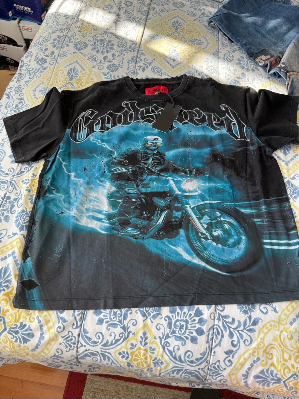 Godspeed Men’s Black & Teal Motorcycle Graphic Tee